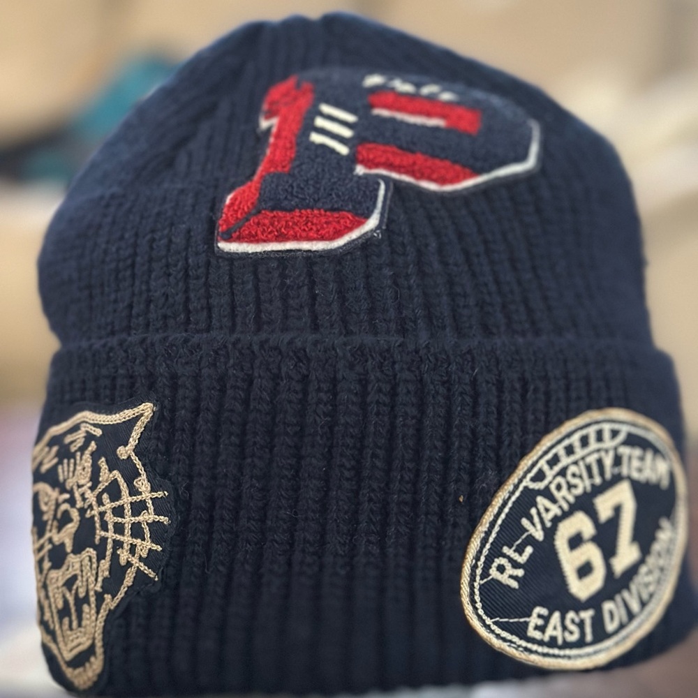 Polo by Ralph Lauren Dark Blue Beanie with Red and Gold Details